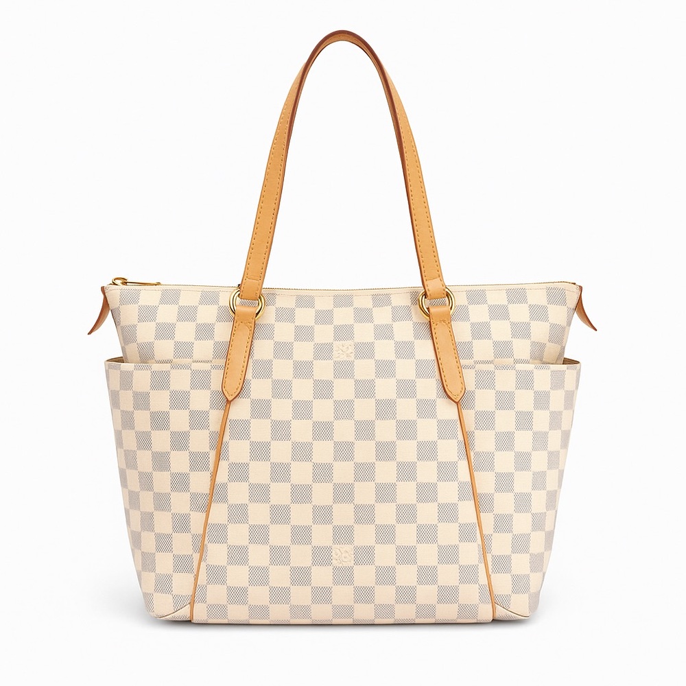 Louis Vuitton Checkered Tote with Tan Straps